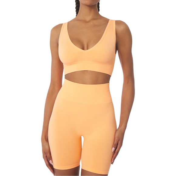 WeWoreWhat Other - NEW We Wore What Peach Cobbler V-Neck Sports Bra Pique Rib Knit Top Size Medium